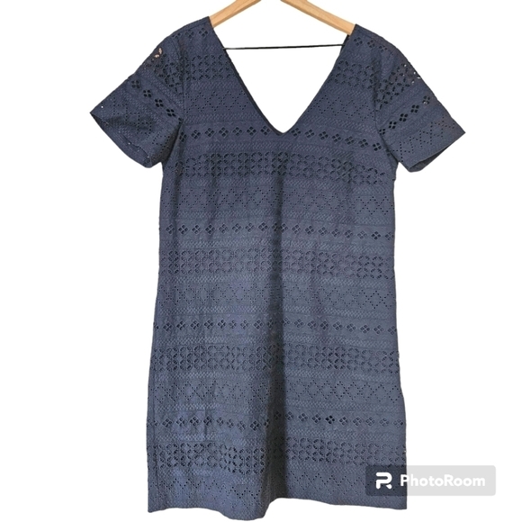 Madewell navy blue embroidered eyelet back tie lined dress size M - Picture 1 of 10